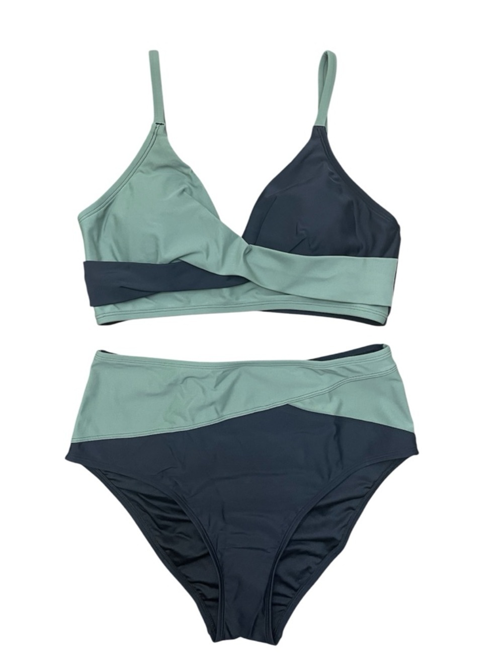 Cupshe Black & Eucalyptus Wrap Bikini Set NWT Size M Colorblock High-Rise
